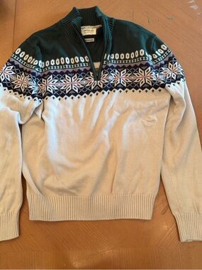 Weatherproof Cream & Forest Green Fair Isle Zip Sweater